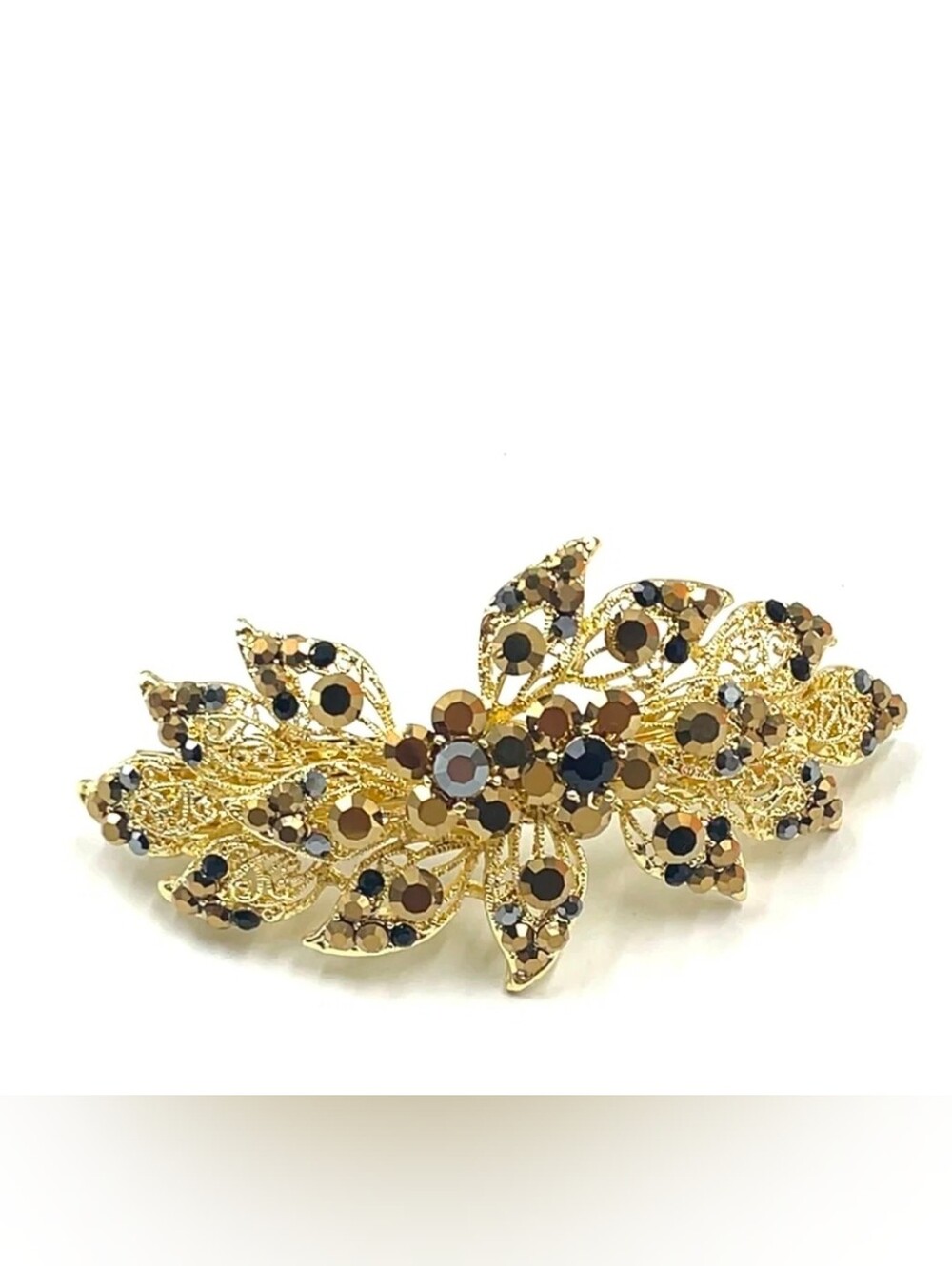 Soho Style Crystal Studded Leaves  Bouquet Barrette New Bridal Whimsical